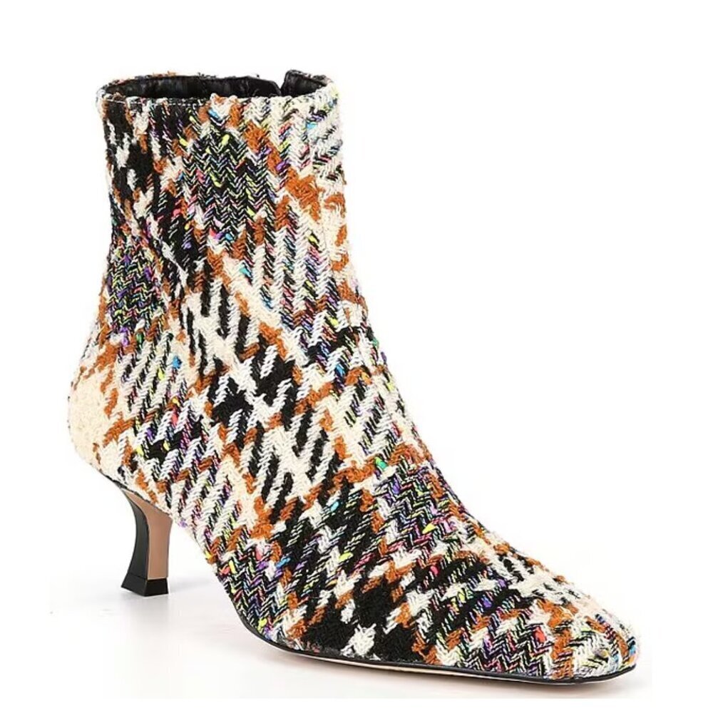 NEW Gianni Bini Palmero Flannel Tweed Plaid Snip Toe Kitten Heel Booties